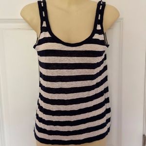 J CREW Navy White Stripe Linen Tank Top